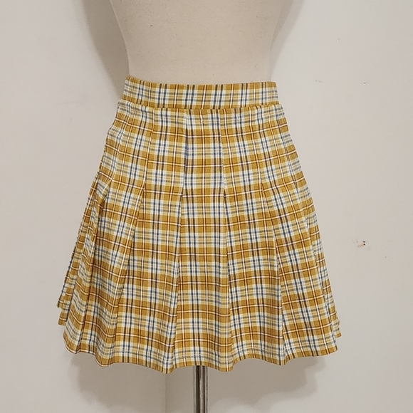 Altar'd State Yellow Plaid Pleated Mini Skirt - Picture 4 of 8